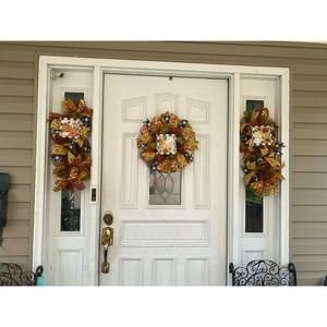 3 Piece Fall Wreath & Swag Set Home Sweet Home Pumpkin Sunflower Door Hanger